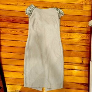 Elegant evening or cocktail silver dress - beautiful back sequins detail